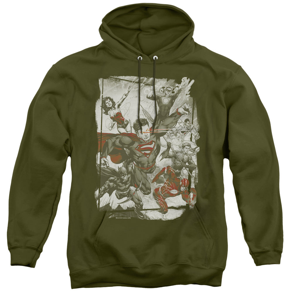 Justice League Green and Red Mens Hoodie Military Green