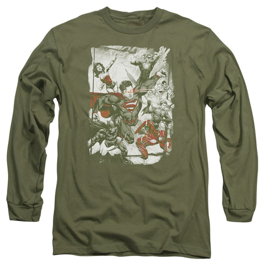 Justice League Green and Red Mens Long Sleeve Shirt Military Green