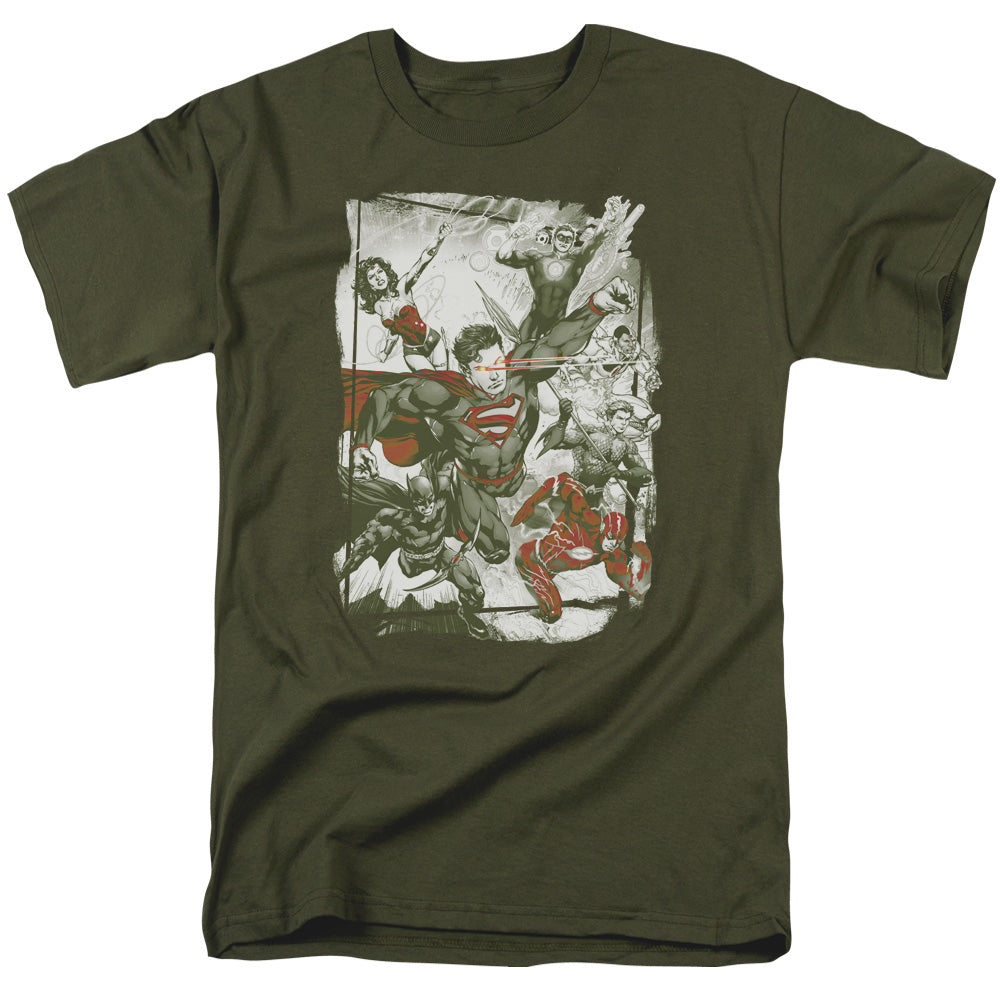 Justice League Green and Red Mens T Shirt Military Green