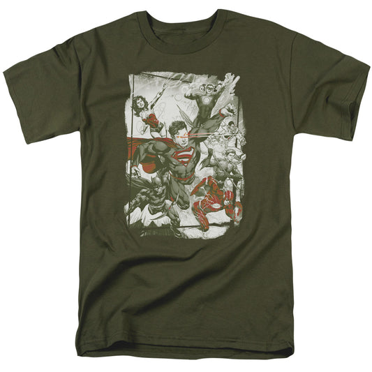 Justice League Green and Red Mens T Shirt Military Green