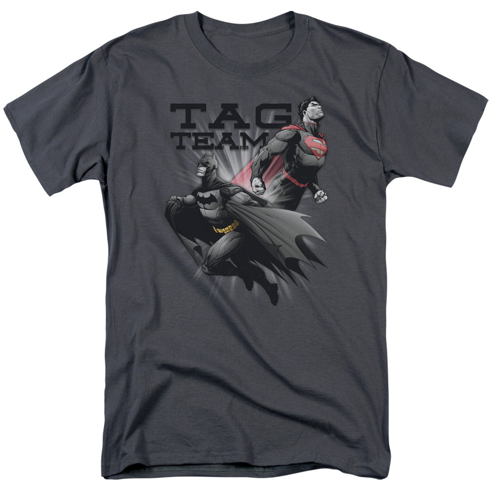 Justice League Tag Team Mens T Shirt Charcoal