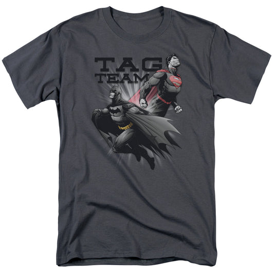 Justice League Tag Team Mens T Shirt Charcoal