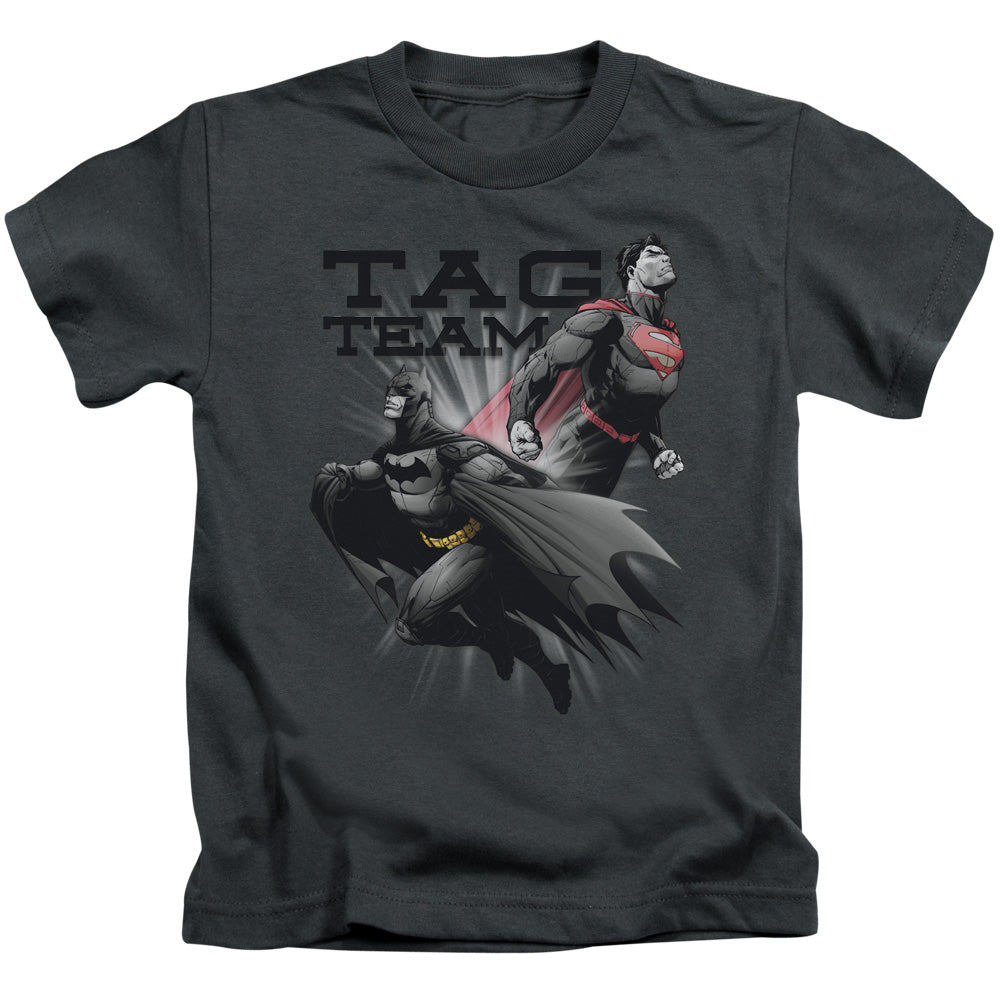 Justice League Tag Team Juvenile Kids Youth T Shirt Charcoal