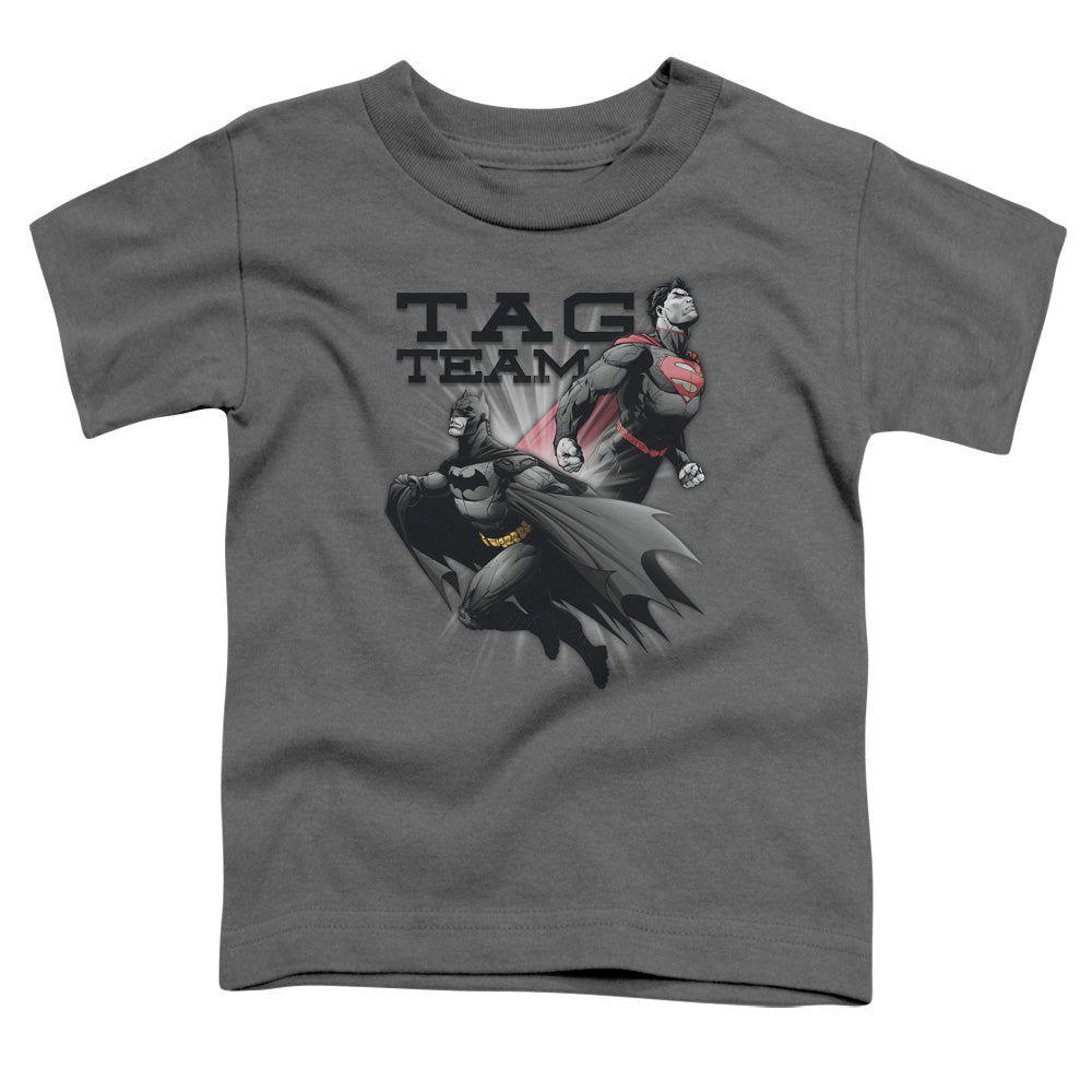 Justice League Tag Team Toddler Kids Youth T Shirt Charcoal