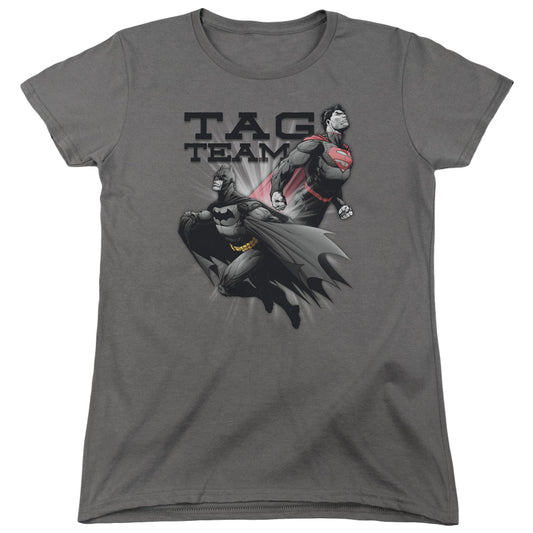 Justice League Tag Team Womens T Shirt Charcoal