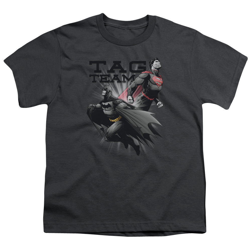 Justice League Tag Team Kids Youth T Shirt Charcoal