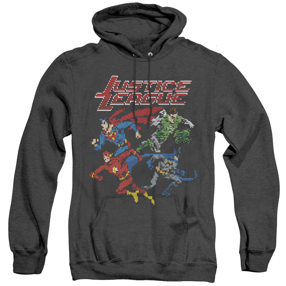 Justice League Of America Pixel League Mens Heather Hoodie Black Officially Licensed