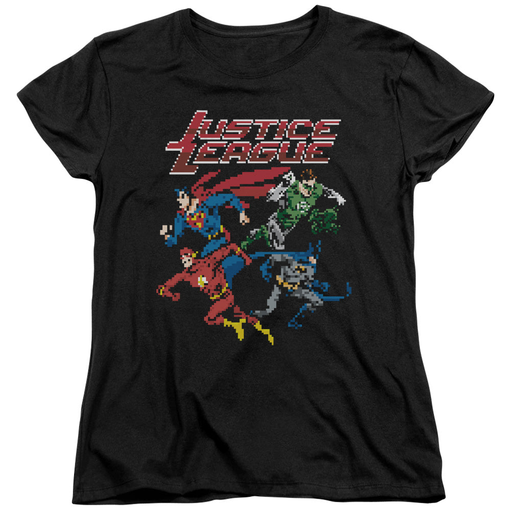 Justice League Pixel League Womens T Shirt Black