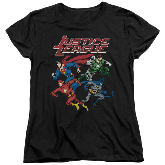 Justice League Pixel League Womens T Shirt Black