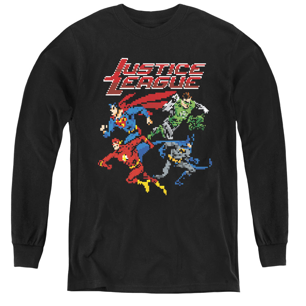 Justice League Pixel League Long Sleeve Kids Youth T Shirt Black