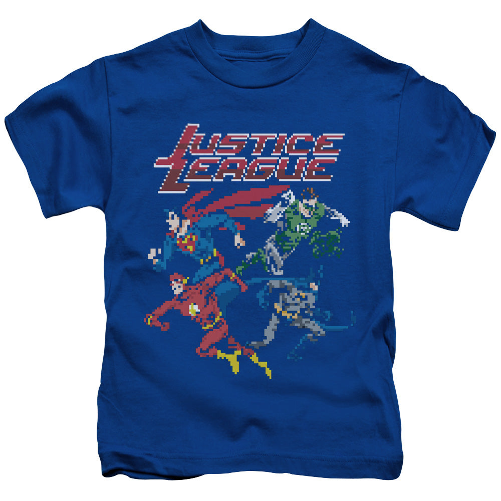 Justice League Pixel League Juvenile Kids Youth T Shirt Royal Blue