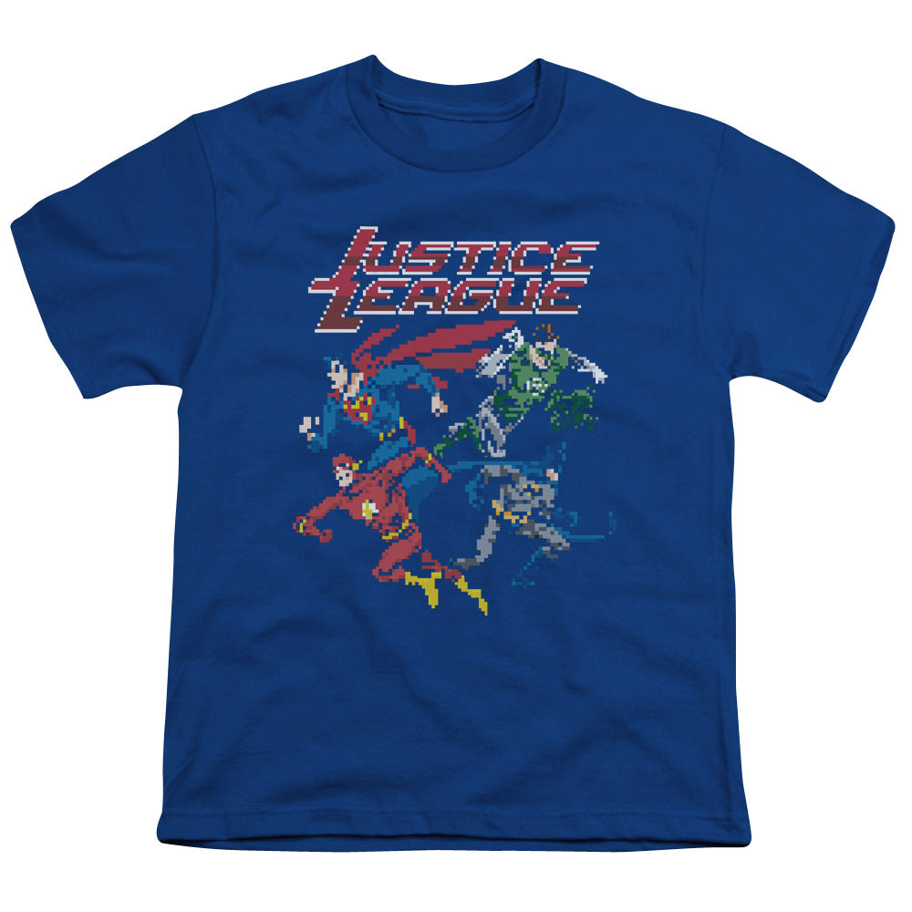 Justice League Pixel League Kids Youth T Shirt Royal Blue