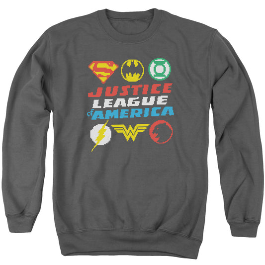 Justice League Pixel Logos Mens Crewneck Sweatshirt Charcoal
