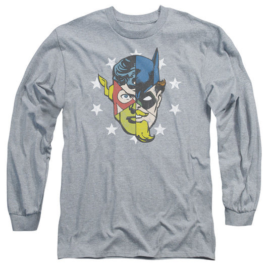 Justice League Face Off Mens Long Sleeve Shirt Athletic Heather