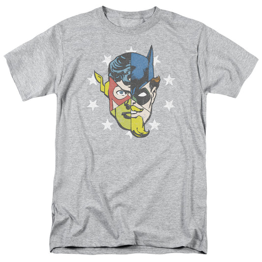 Justice League Face Off Mens T Shirt Athletic Heather