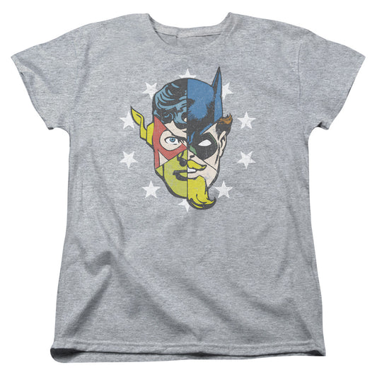 Justice League Face Off Womens T Shirt Athletic Heather