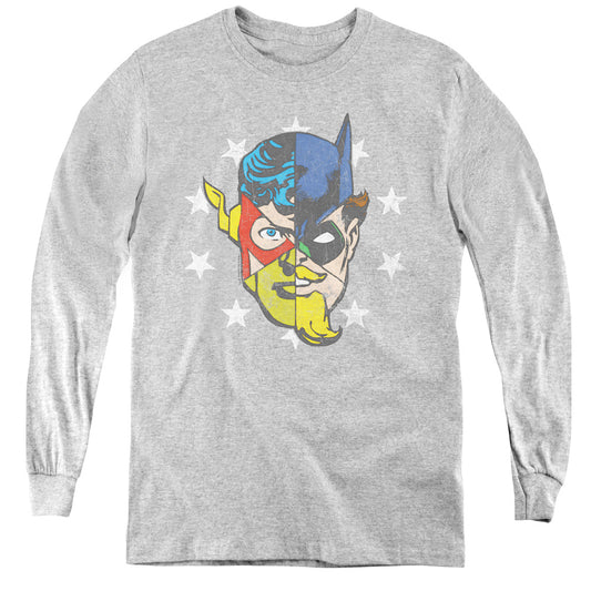 Justice League Face Off Long Sleeve Kids Youth T Shirt Athletic Heather