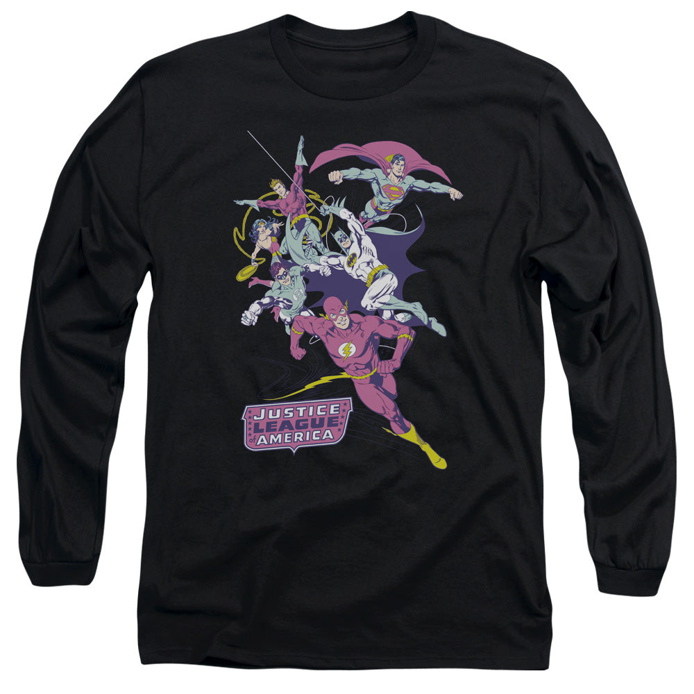 Justice League Colorful League Mens Long Sleeve Shirt Black