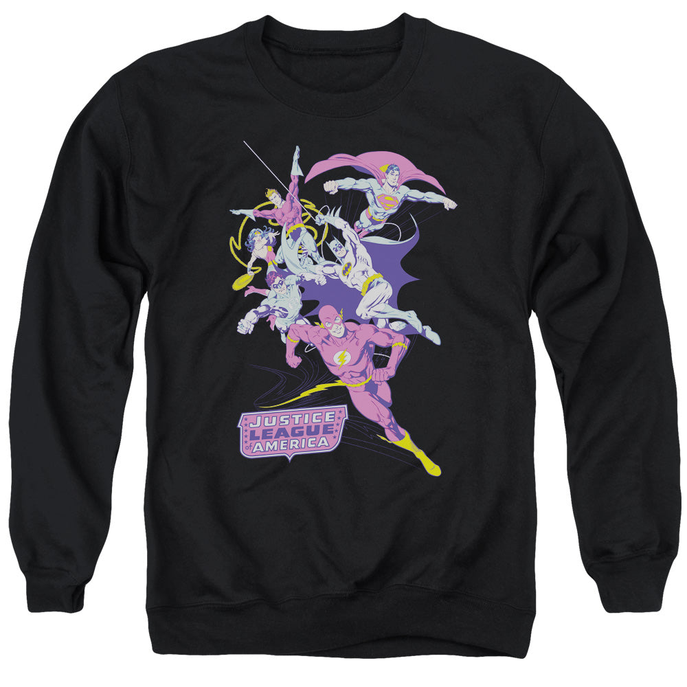 Justice League Colorful League Mens Crewneck Sweatshirt Black