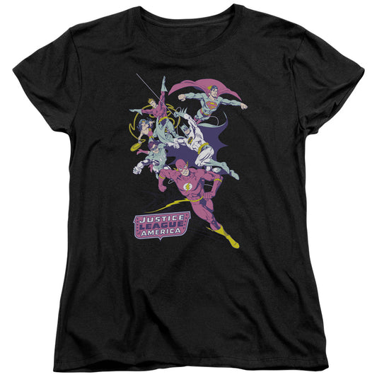 Justice League Colorful League Womens T Shirt Black