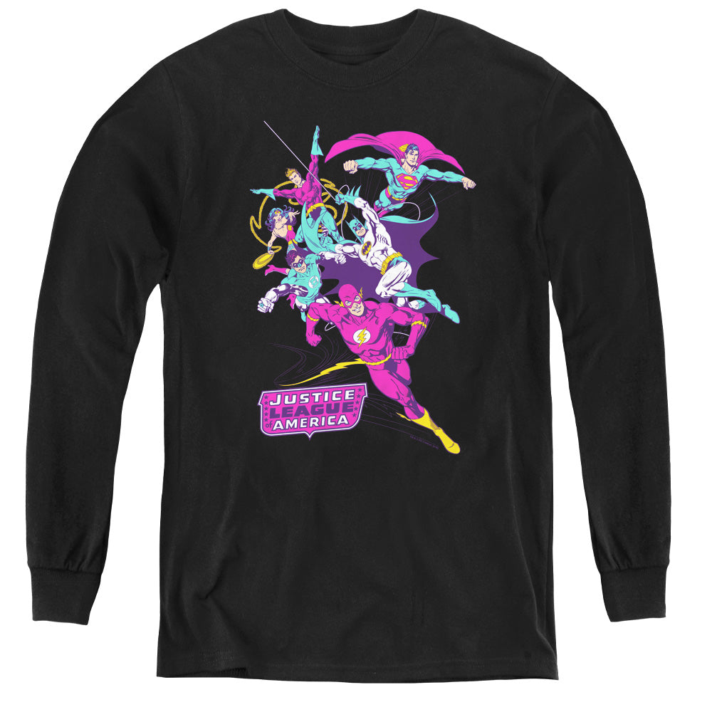 Justice League Colorful League Long Sleeve Kids Youth T Shirt Black