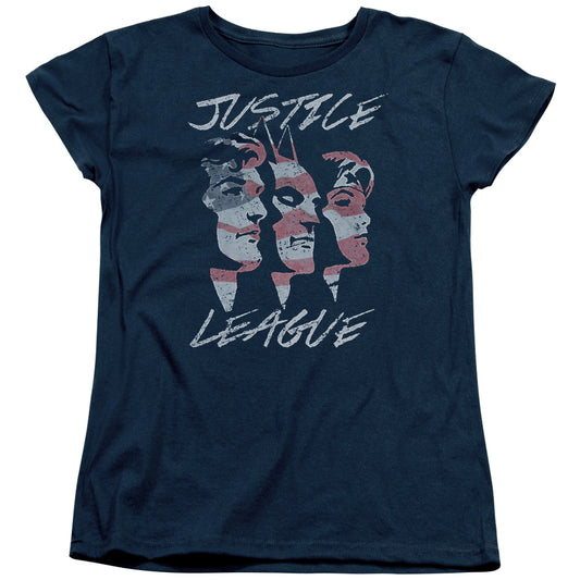 Justice League Justice for America Womens T Shirt Navy Blue