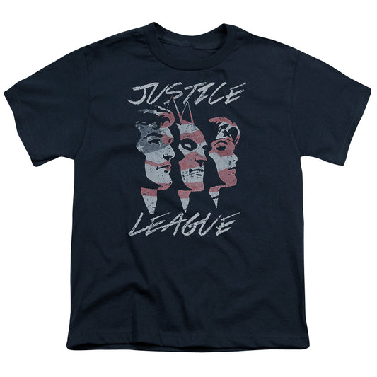 Justice League Justice for America Kids Youth T Shirt Navy Blue