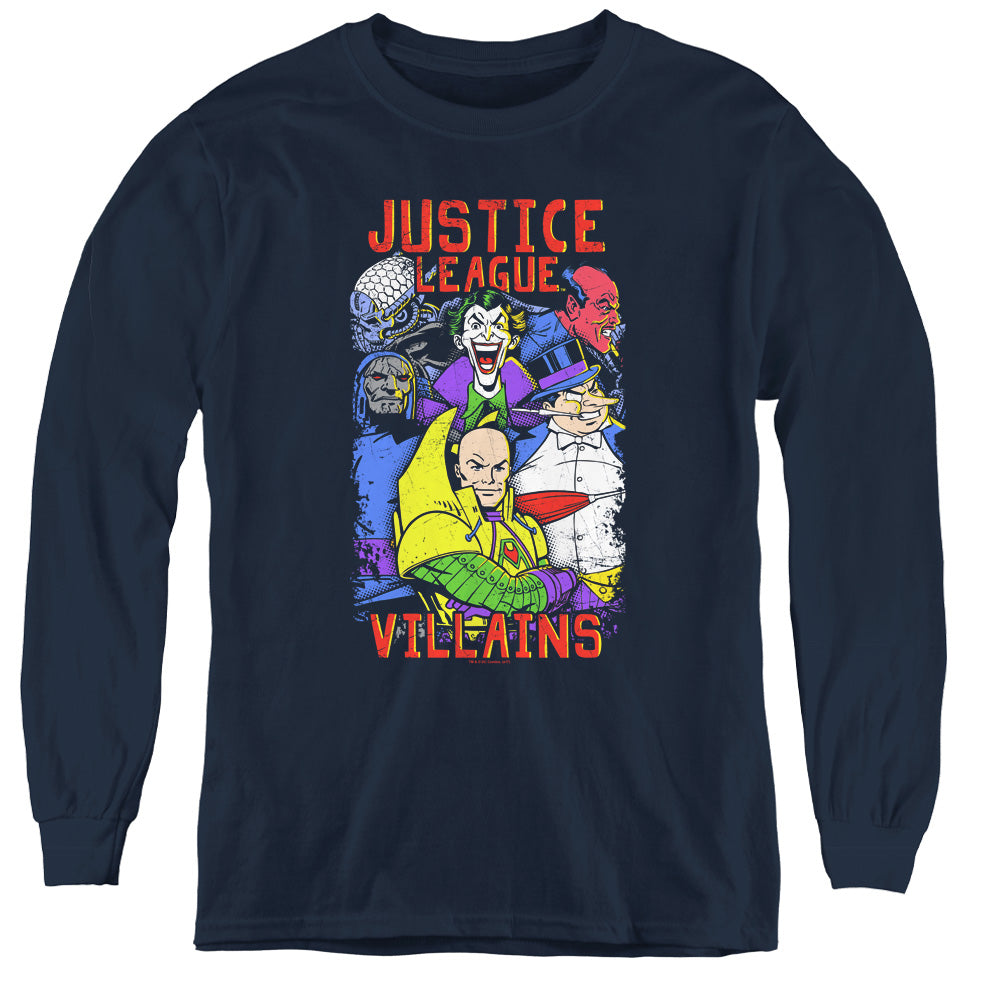 Justice League Villians Long Sleeve Kids Youth T Shirt Navy Blue