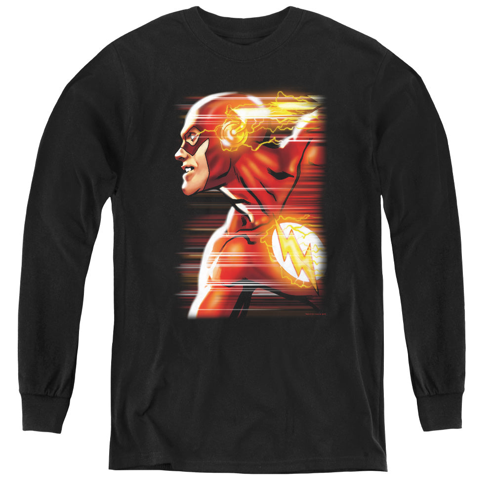 Justice League Speed Head Long Sleeve Kids Youth T Shirt Black