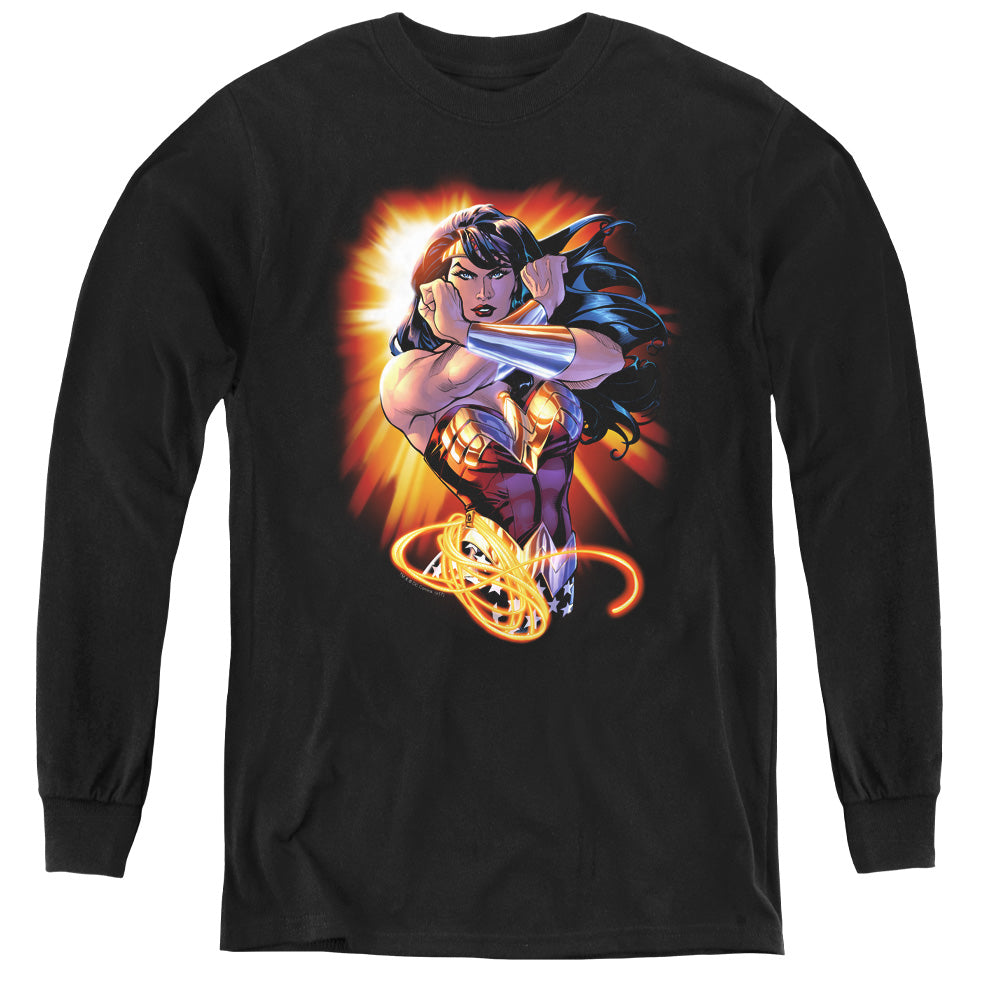 Justice League Wonder Rays Long Sleeve Kids Youth T Shirt Black