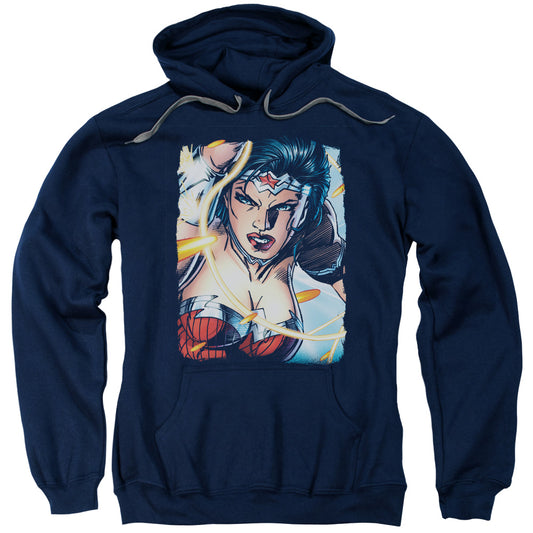 Justice League Scowl Mens Hoodie Navy Blue
