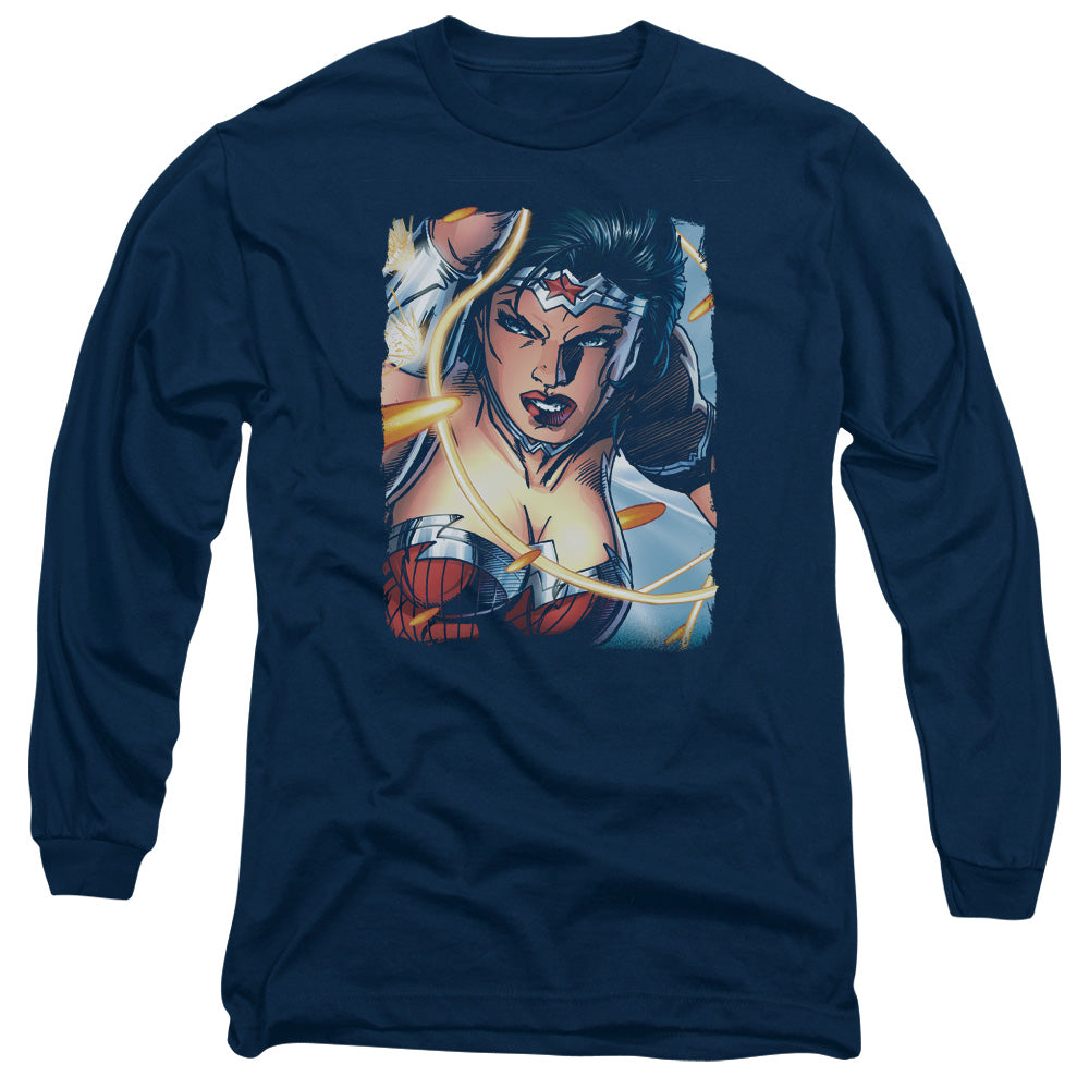 Justice League Scowl Mens Long Sleeve Shirt Navy Blue