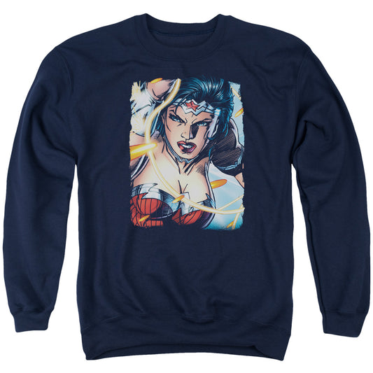 Justice League Scowl Mens Crewneck Sweatshirt Navy Blue