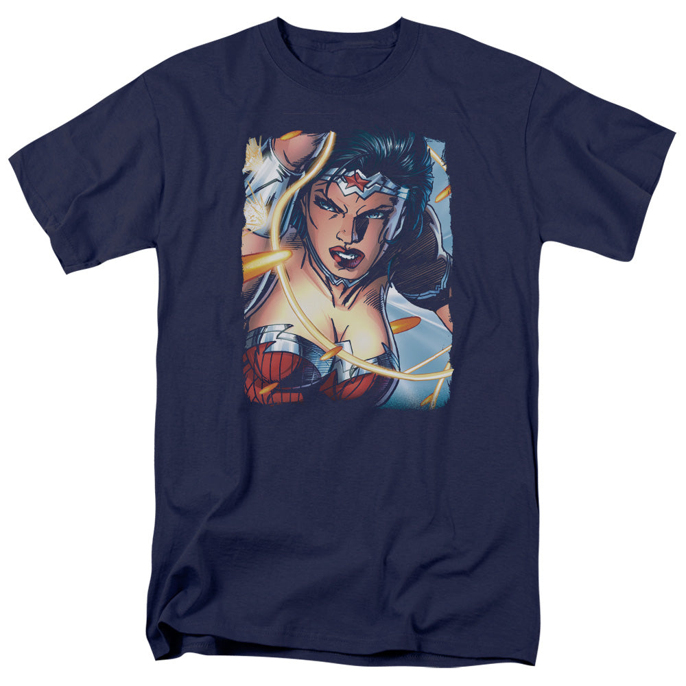 Justice League Scowl Mens T Shirt Navy Blue
