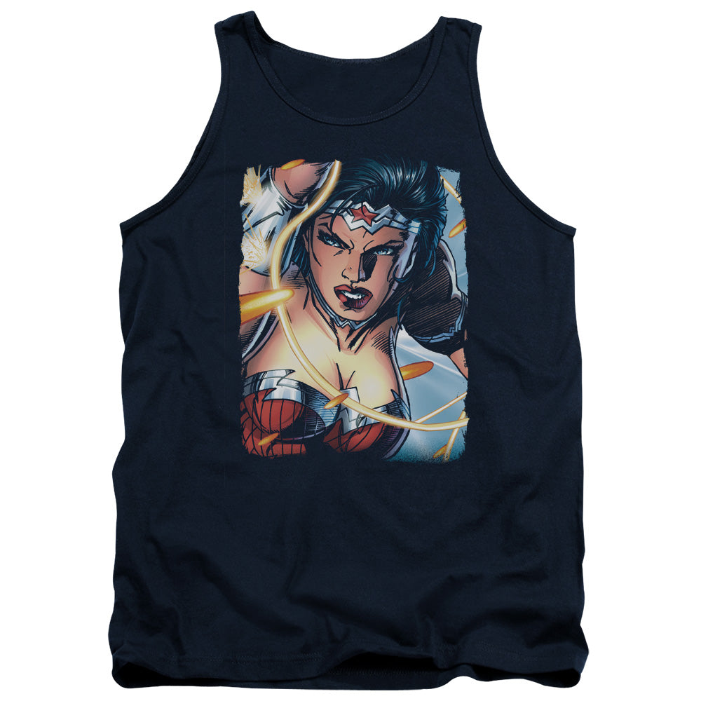 Justice League Scowl Mens Tank Top Shirt Navy Blue