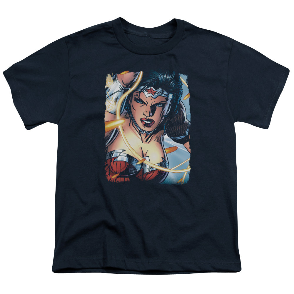 Justice League Scowl Kids Youth T Shirt Navy Blue