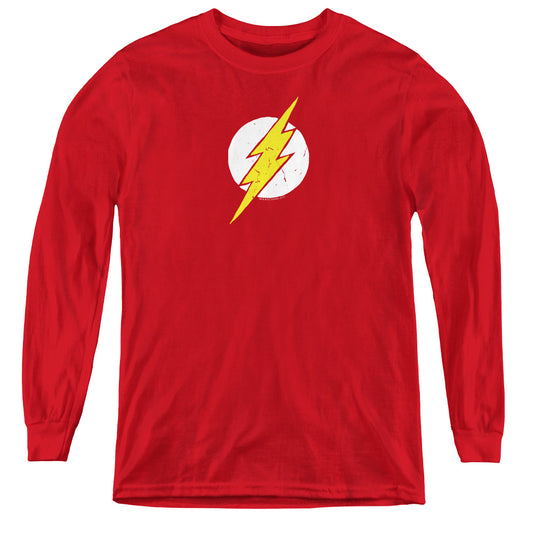 Justice League Rough Flash Long Sleeve Kids Youth T Shirt Red