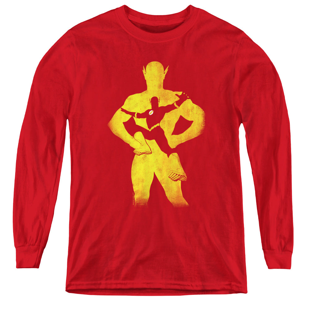 Justice League Flash Knockout Long Sleeve Kids Youth T Shirt Red