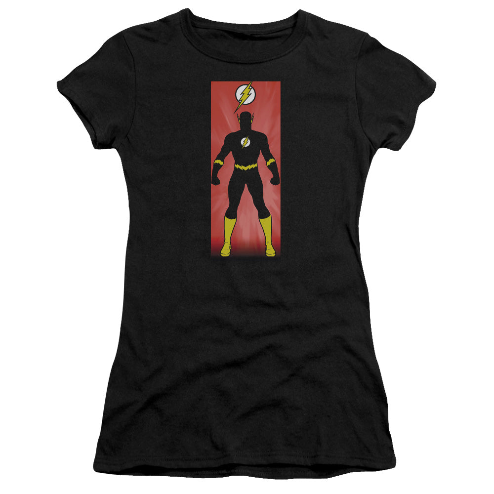 Justice League Flash Block Junior Sheer Cap Sleeve Womens T Shirt Black