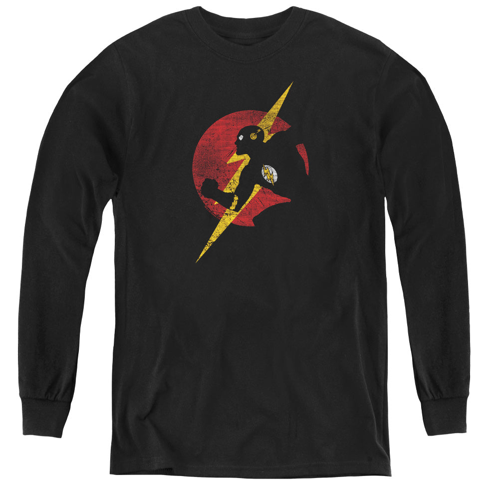 Justice League Flash Symbol Knockout Long Sleeve Kids Youth T Shirt Black