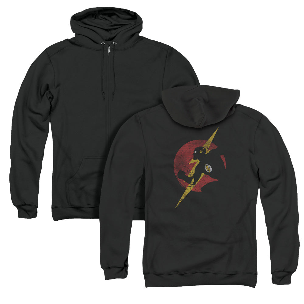 Justice League Flash Symbol Knockout Back Print Zipper Mens Hoodie Black