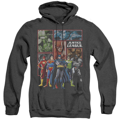 Justice League Of America New Justice League Of America Panels Mens Heather Hoodie Black Officially Licensed
