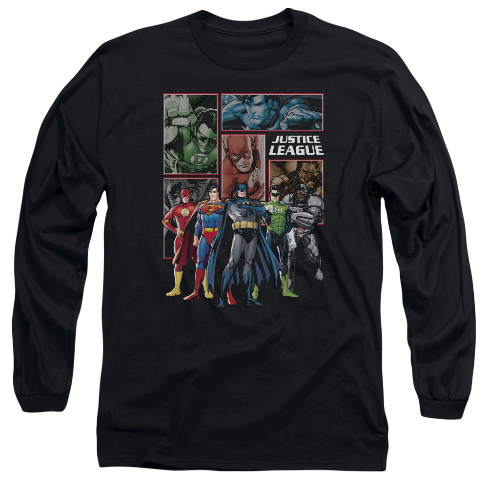 Justice League New Justice League Panels Mens Long Sleeve Shirt Black