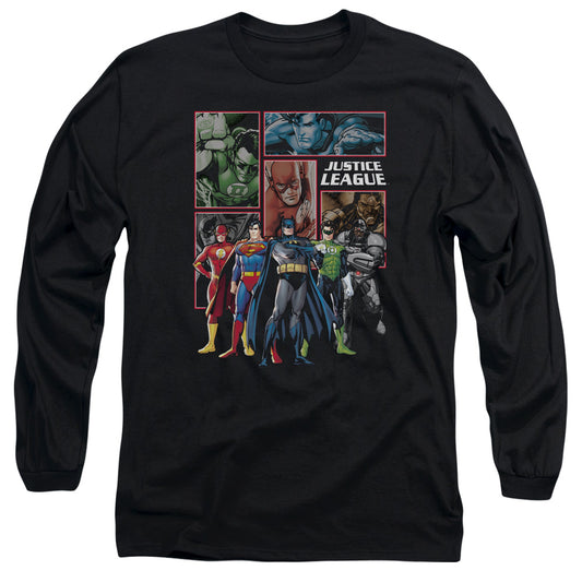 Justice League New Justice League Panels Mens Long Sleeve Shirt Black