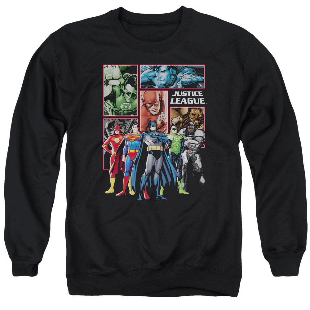 Justice League New Justice League Panels Mens Crewneck Sweatshirt Black