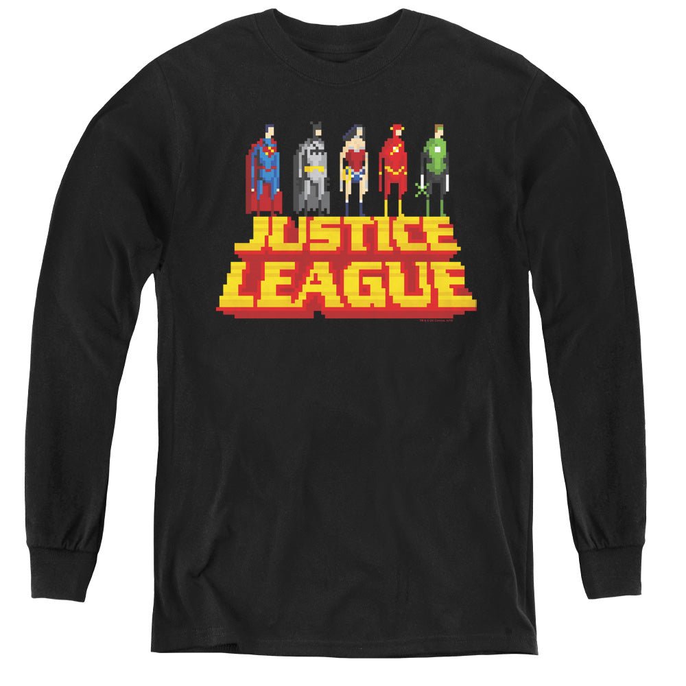 Justice League Standing Above Long Sleeve Kids Youth T Shirt Black