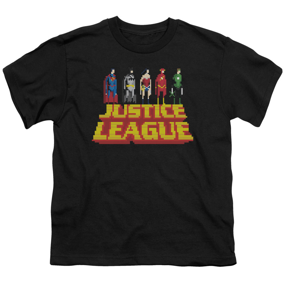Justice League Standing Above Kids Youth T Shirt Black