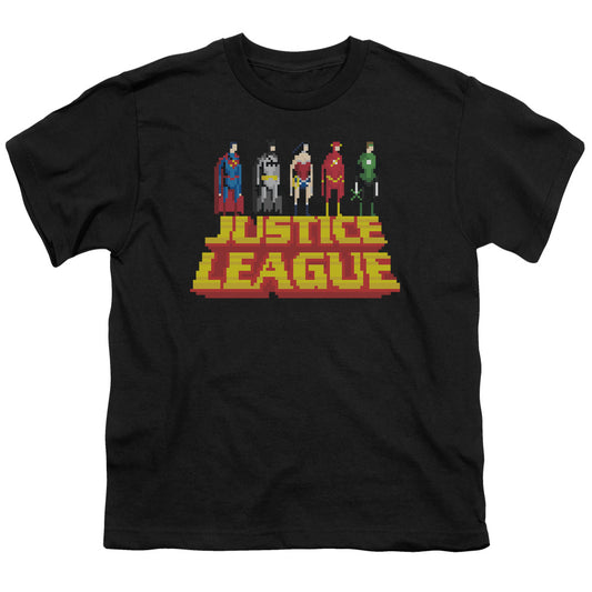 Justice League Standing Above Kids Youth T Shirt Black