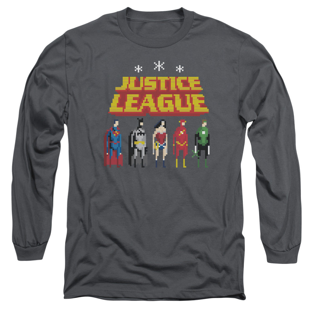 Justice League Standing Below Mens Long Sleeve Shirt Charcoal