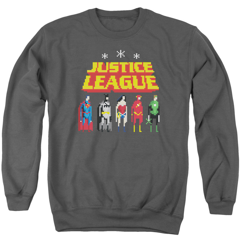 Justice League Standing Below Mens Crewneck Sweatshirt Charcoal